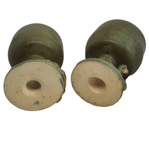 Vintage Art Pottery Signed Celadon Goblets With Lizards Amphibians Set of Two - Picture 5 of 7